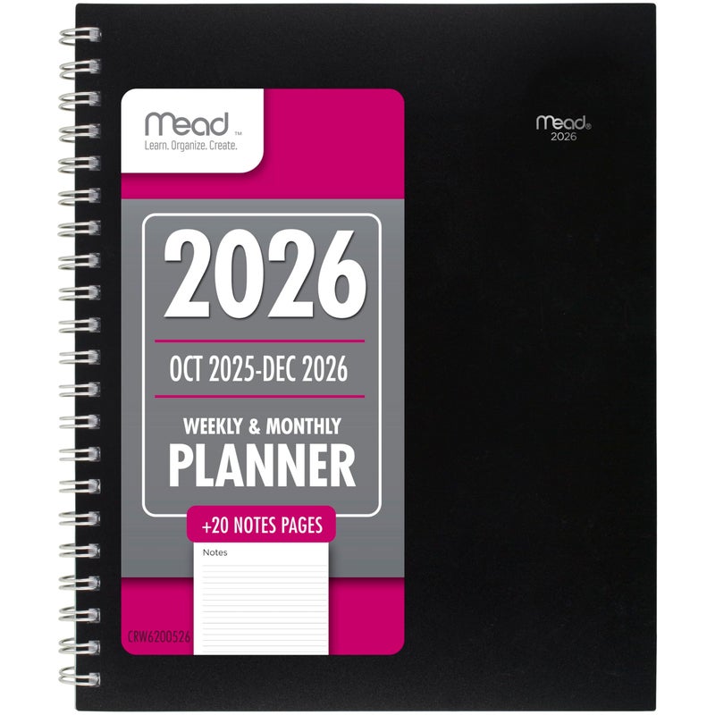 Mead 2026 Planner, Weekly & Monthly, 15-Month, 8-1/2"" x 11"", Large, Basic, Black (CRW6200526) - Image 1